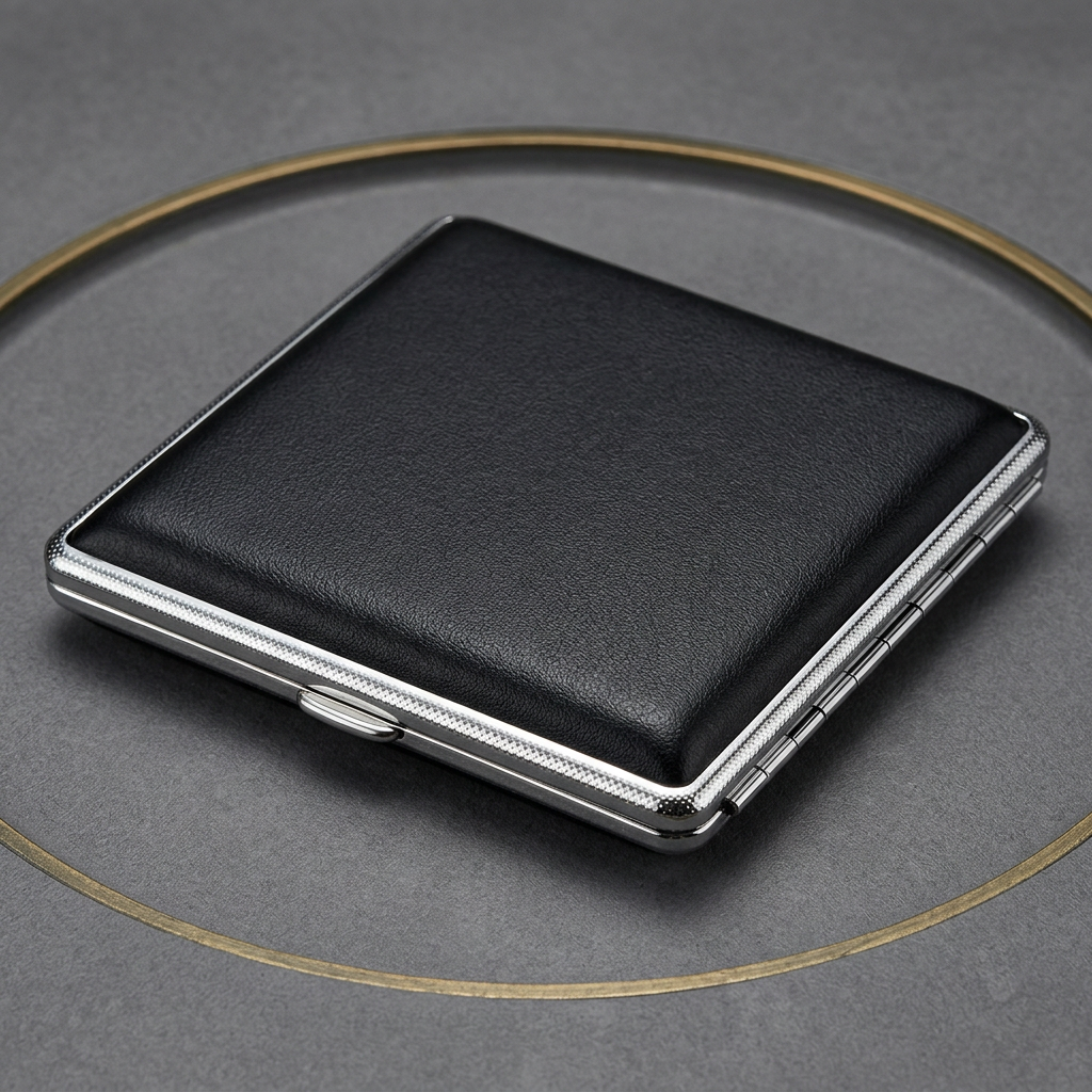 Leather Slim angled side profile and silver-tone frame