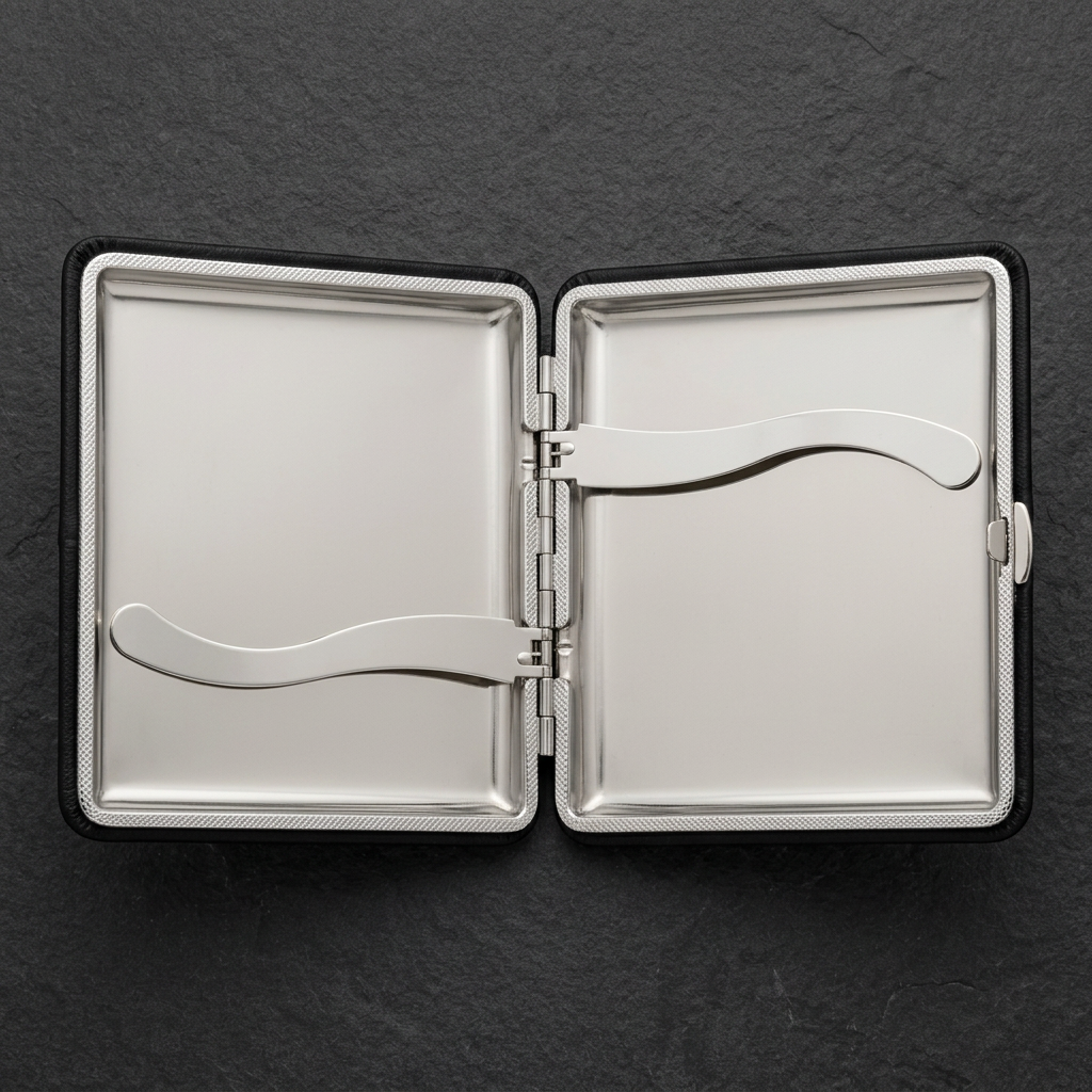 Leather Slim open two-panel interior with curved retaining clips