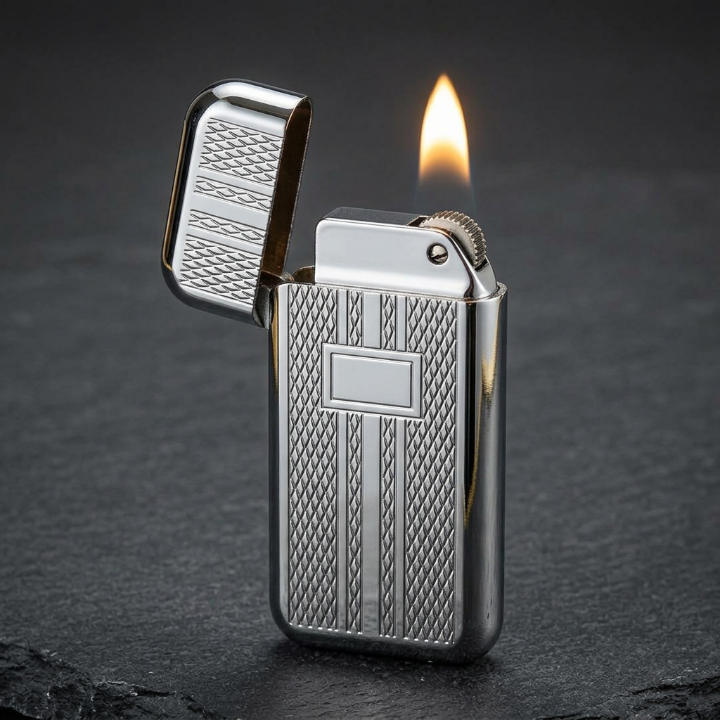 Regent Lighter open flip-top lid and flame