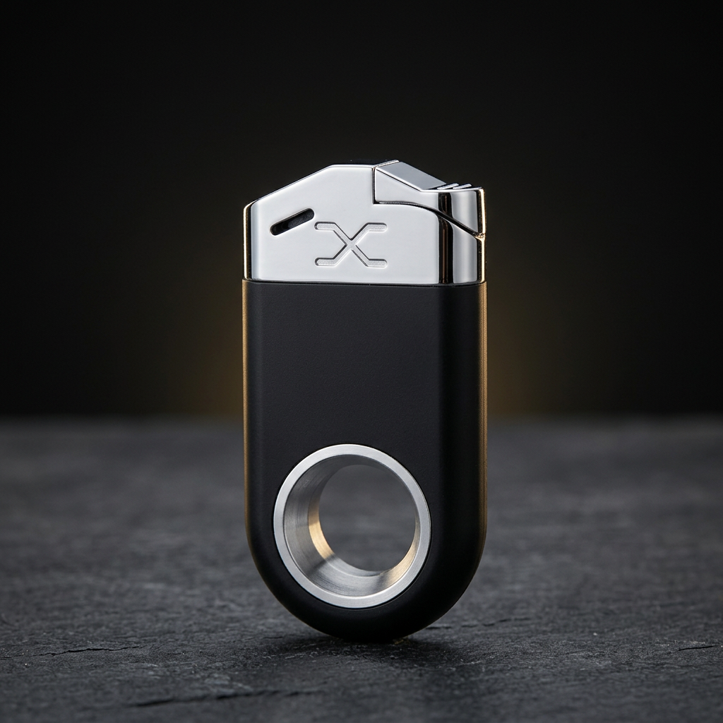 Spark Orbit black and silver fidget ring lighter front view