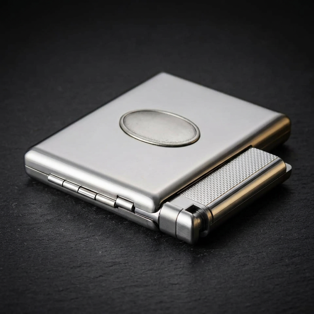 Duo Case closed silver-tone cigarette case and fitted slim lighter