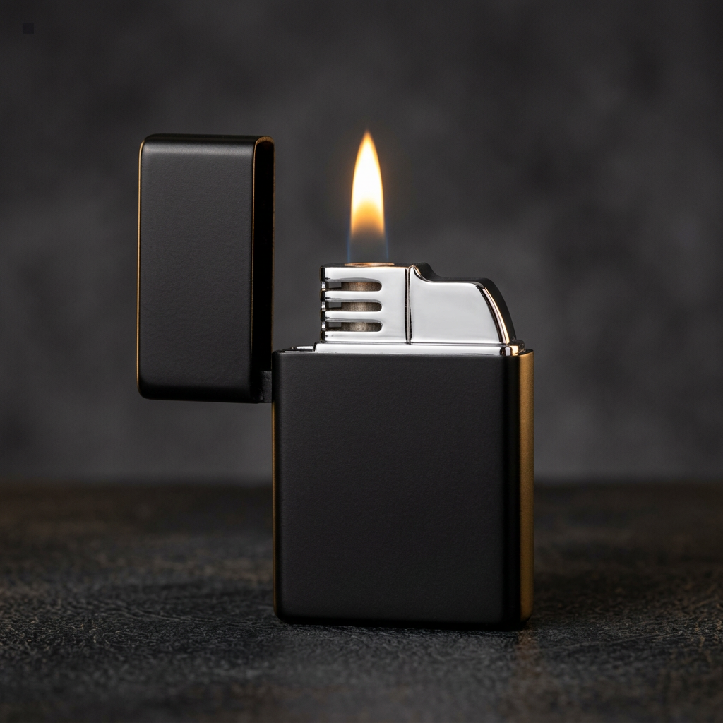 Signature Lighter open lid and yellow flame