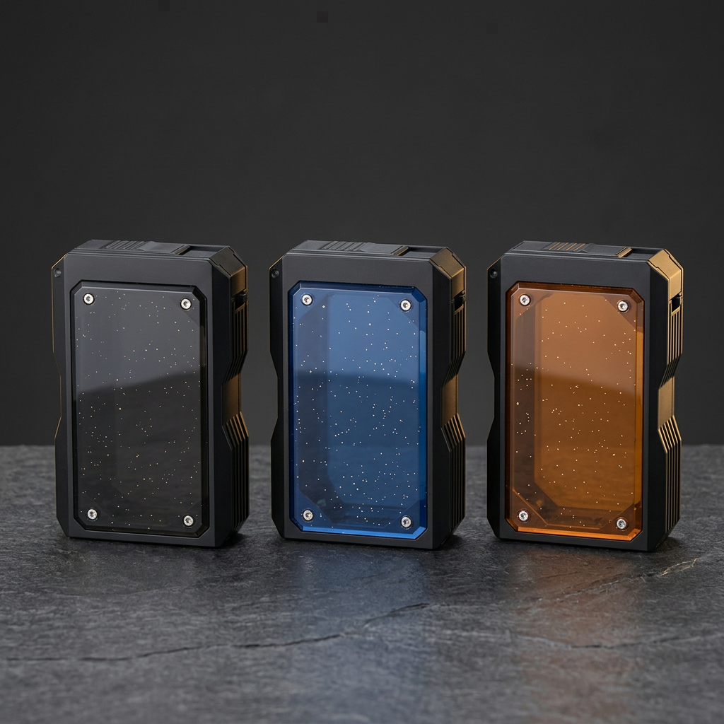 Mecha Case black blue and amber panel comparison