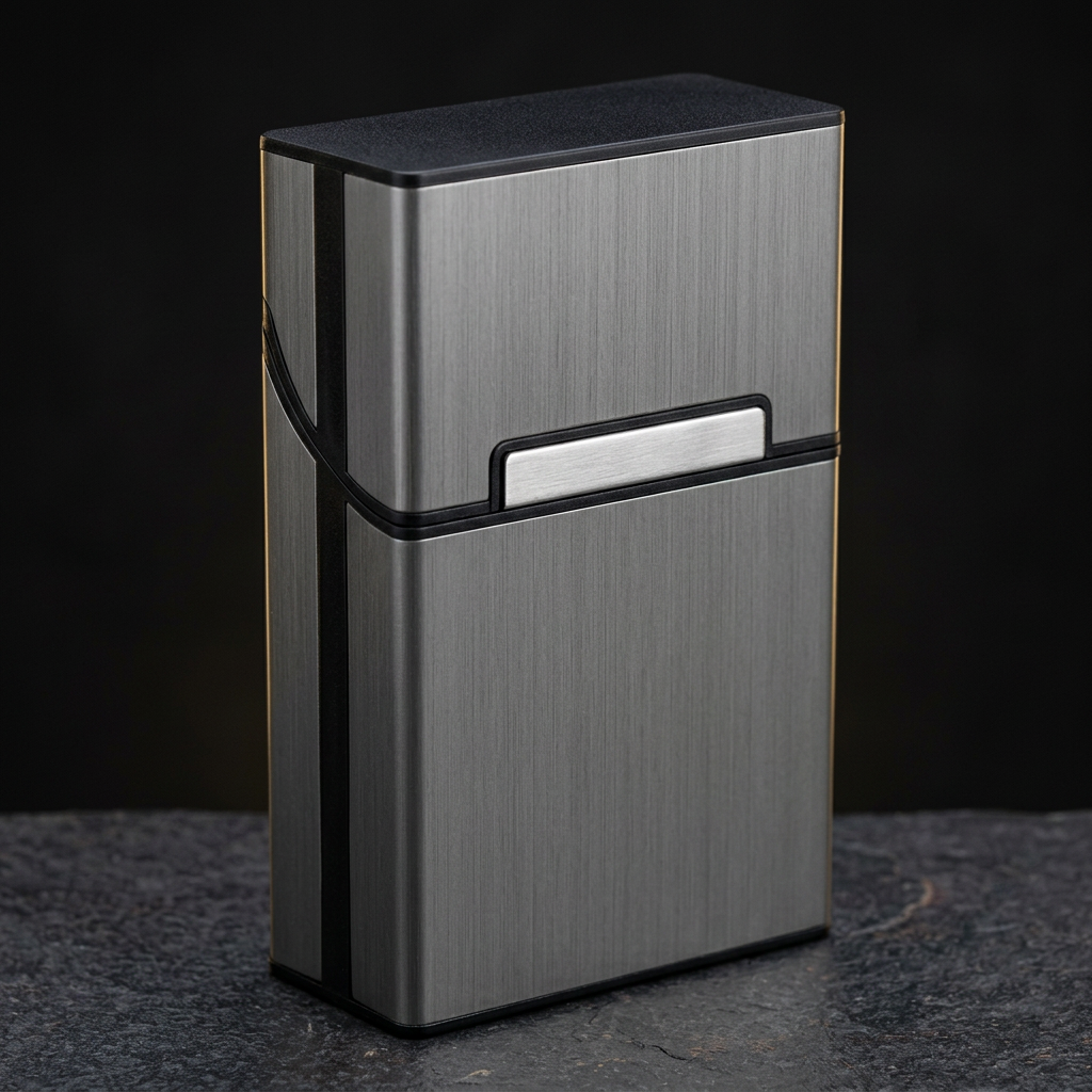 Spark Obsidian cigarette case front latch detail