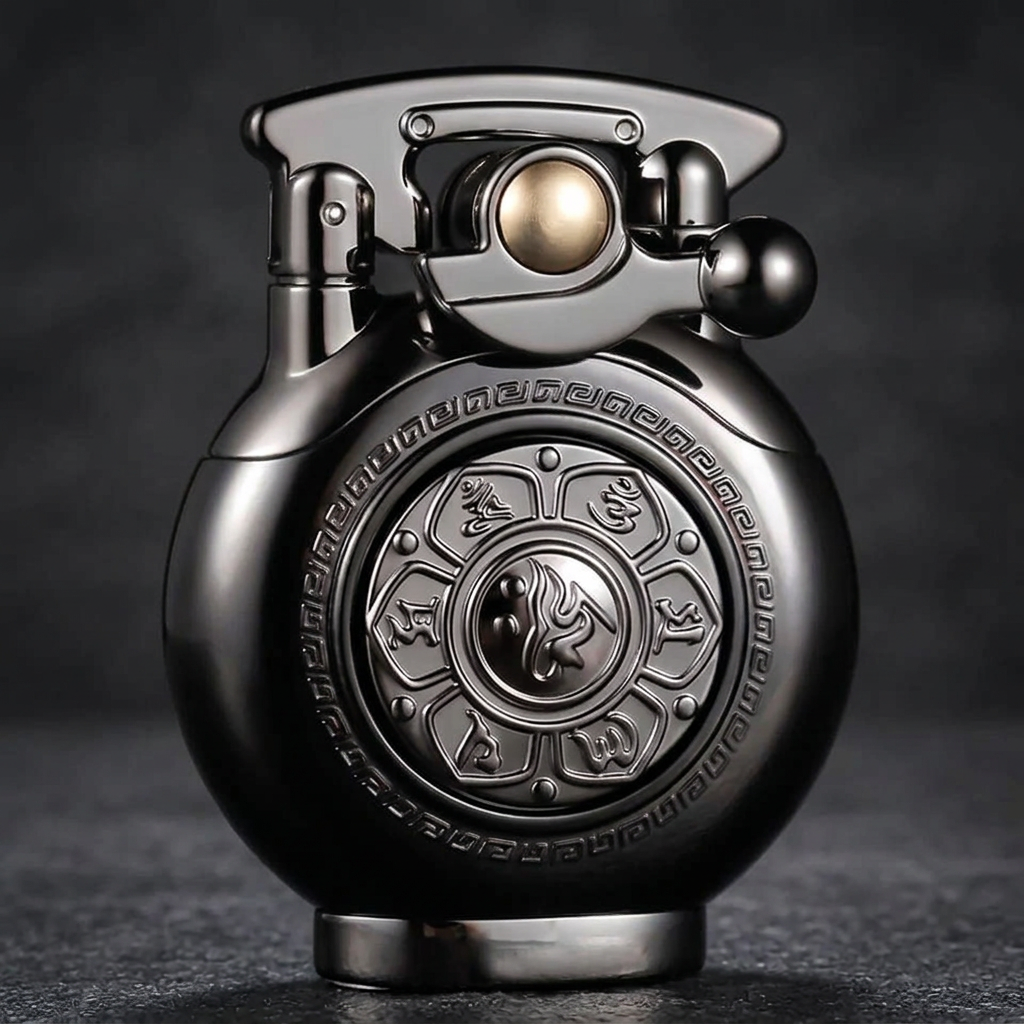 Orbit lighter in black and silver, front view