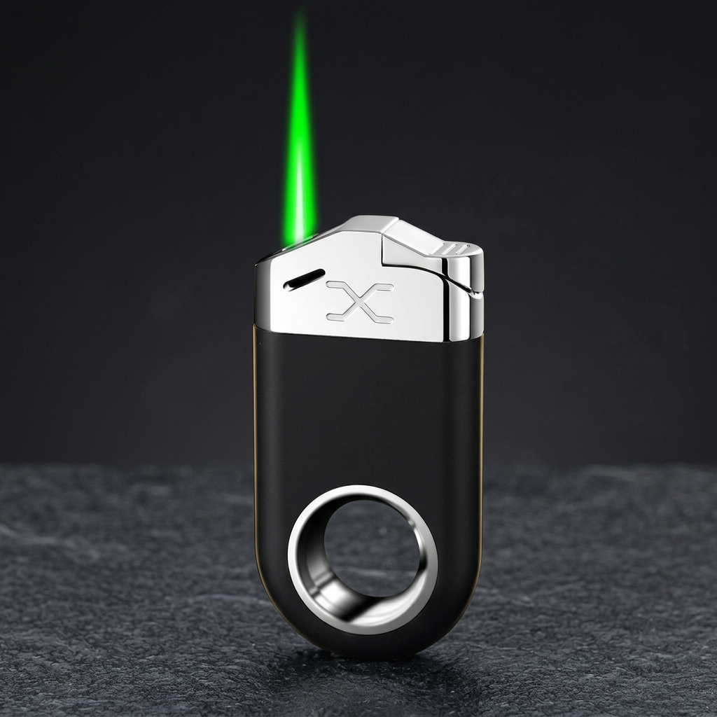 Spark Orbit lighter with green torch flame
