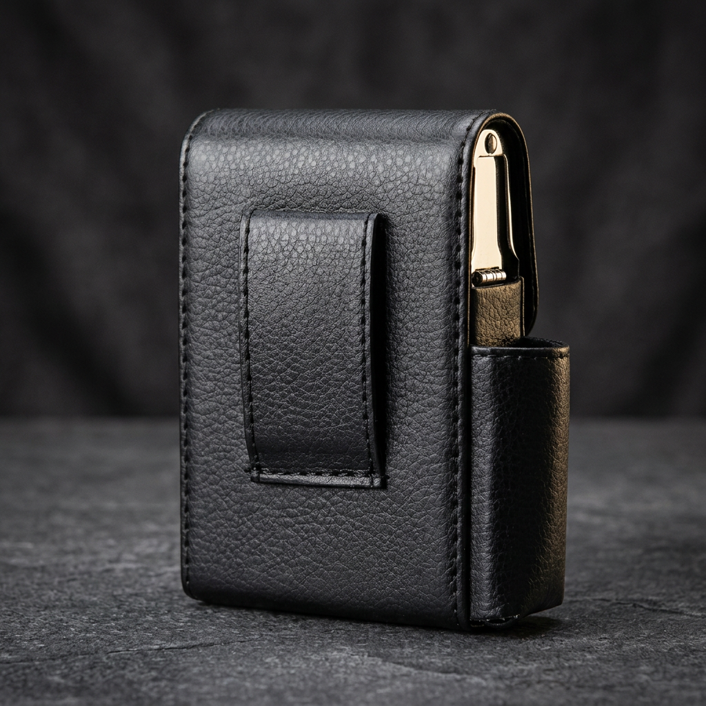 Leather Carry Case rear belt loop and side view