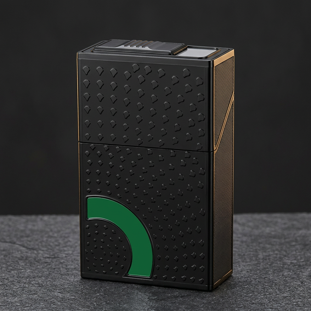 Volt Case black textured cigarette case with green accent front view
