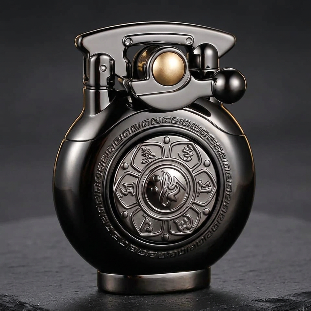 Orbit lighter in black and silver, side view