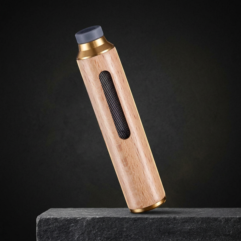 Ash Pod wood-look finish and dark mesh detail