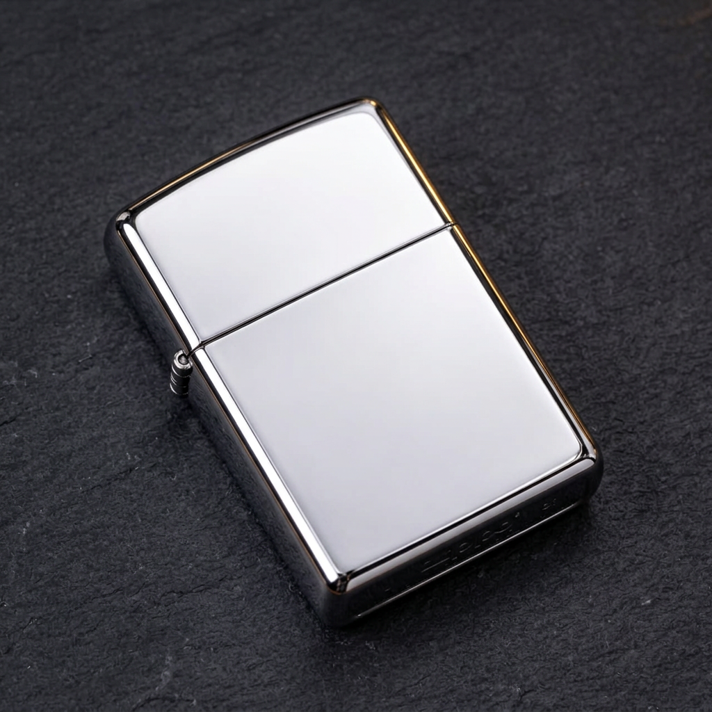 Mirror Flip reflective silver-tone finish detail