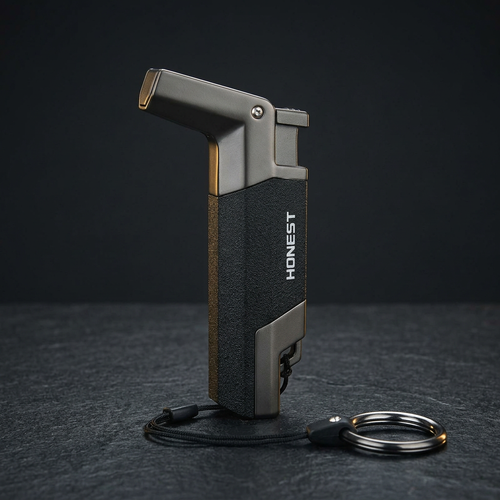 Apex Torch black and gunmetal lighter front view with keyring