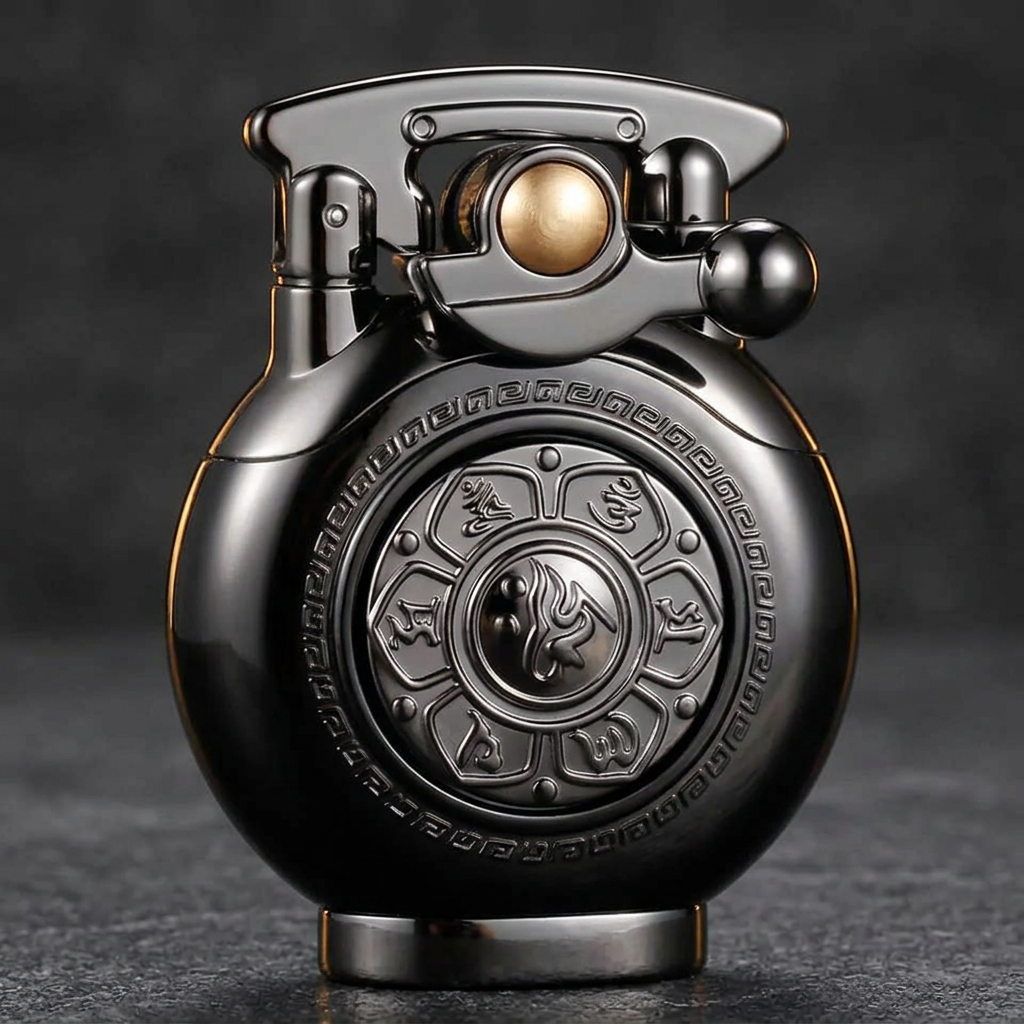 Orbit lighter with hinged cap open